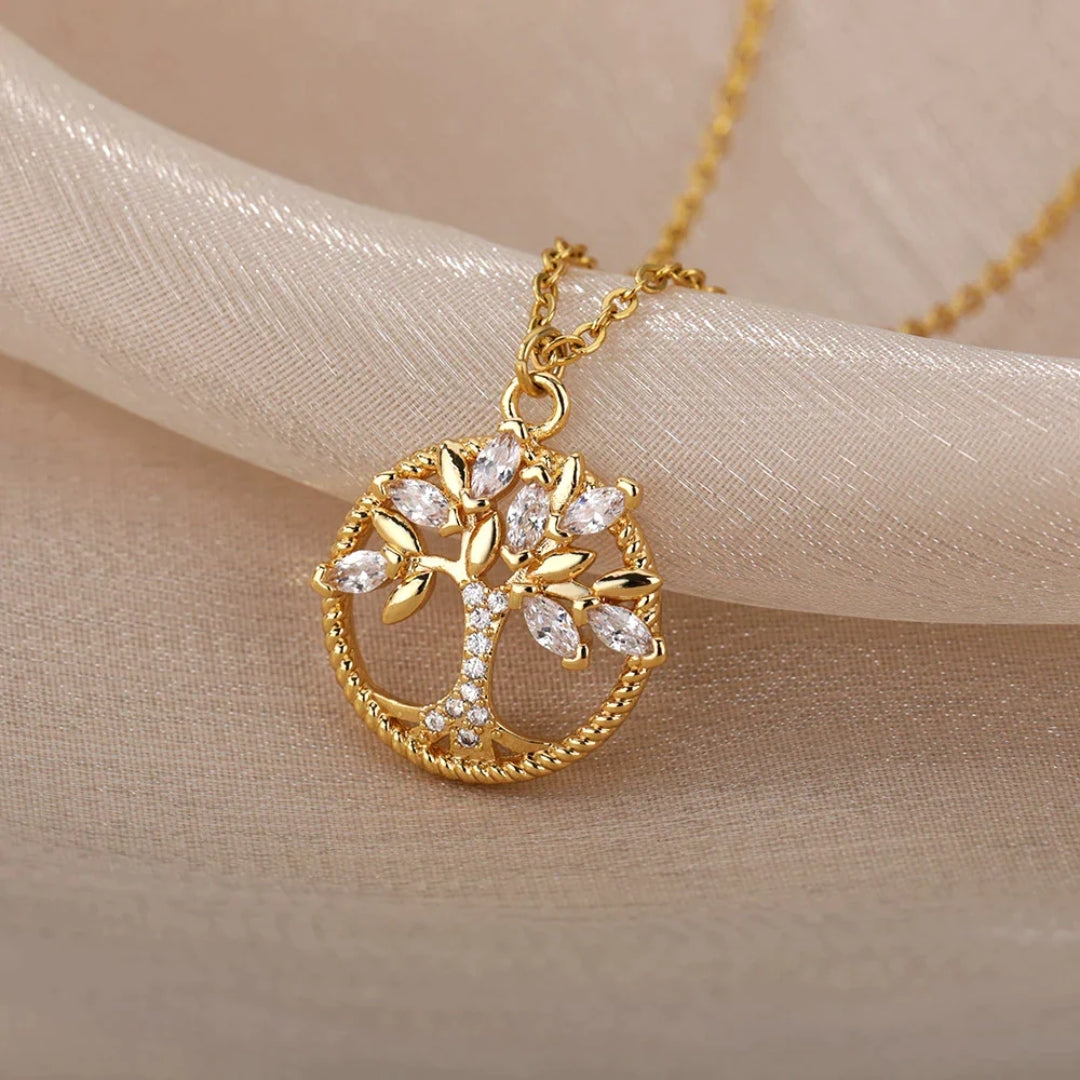 Nayara | Collier Pendentif Arbre de Vie Or Cristaux