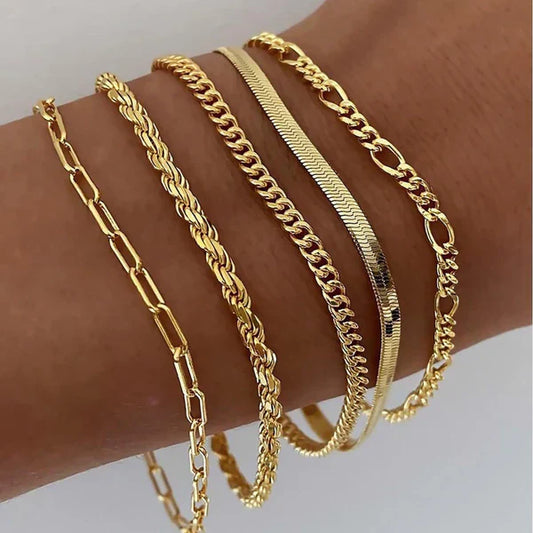 Juego De 5 Pulseras Doradas
