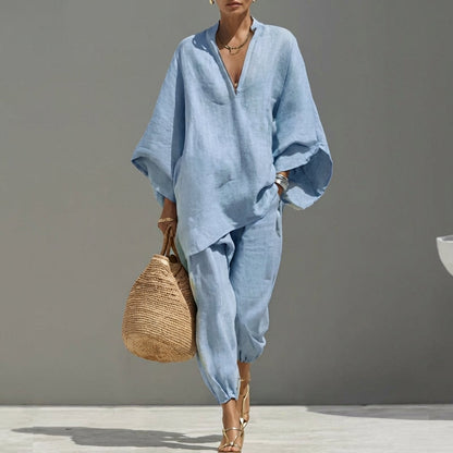 Marina | Completo Casual a Due Pezzi con Collo a V per Donna