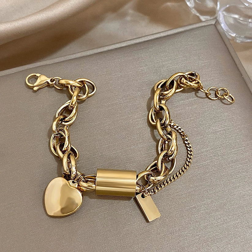 Pulsera Con Dije De Corazón De Oro