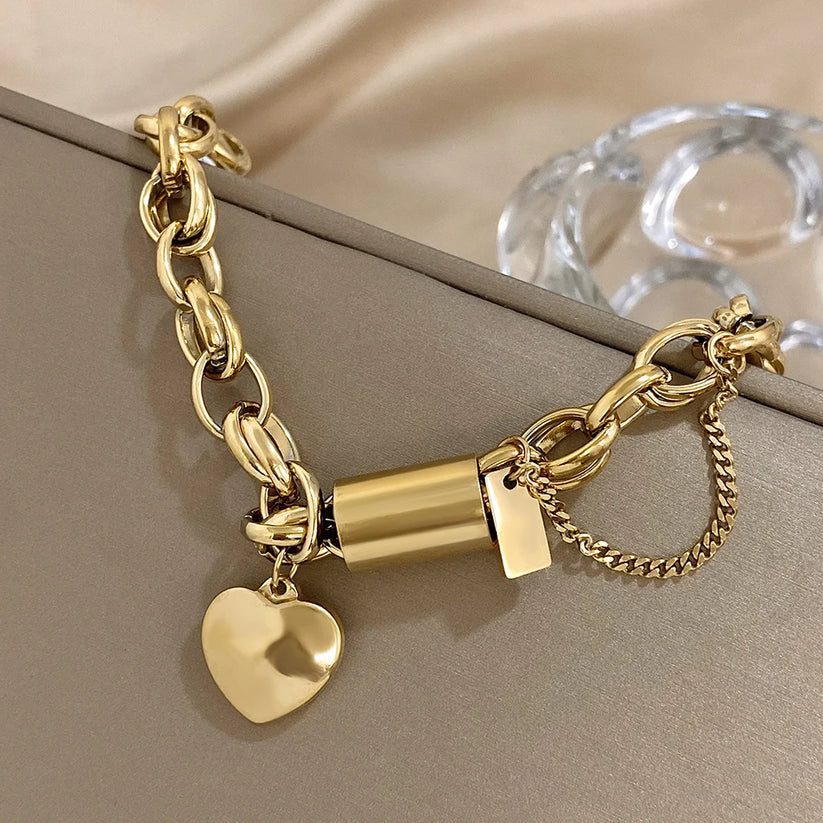 Pulsera Con Dije De Corazón De Oro