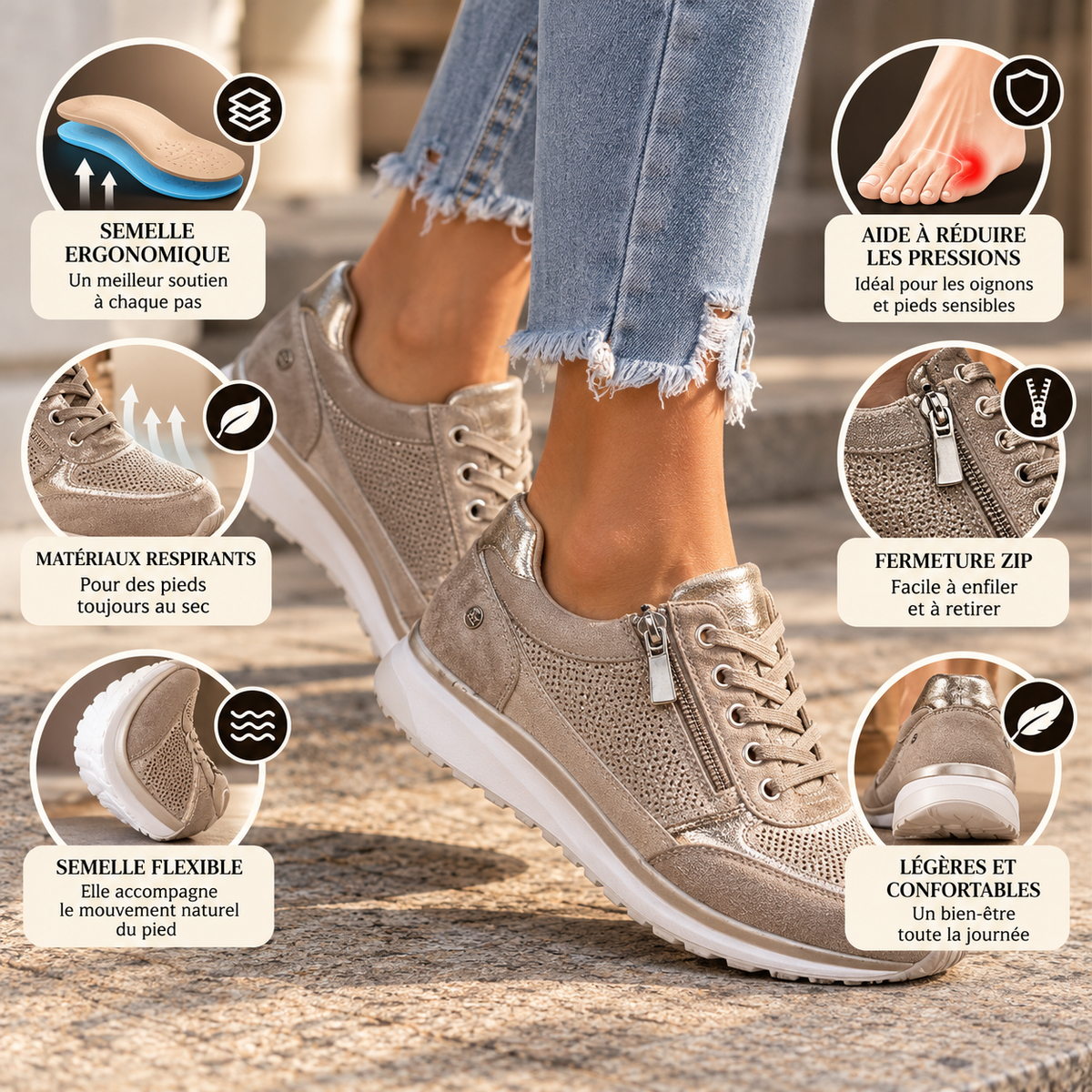 Soléane™ | Baskets confortables et élégantes avec fermeture éclair