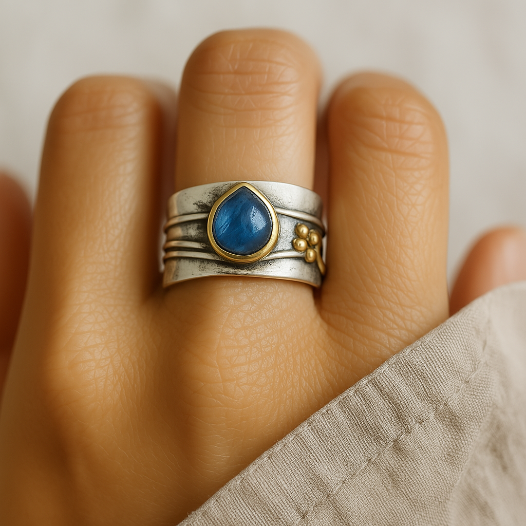 Inés | Bague vintage en saphir bleu et argent plaqué or