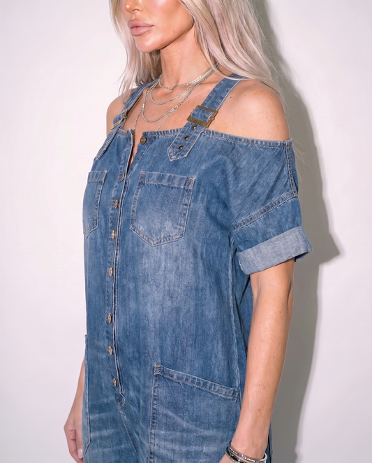 Sophia | Denimoverall med Off-Shoulder