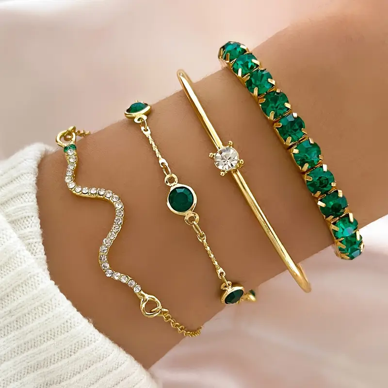 Aurora | Set de bracelets vintage avec zircon vert