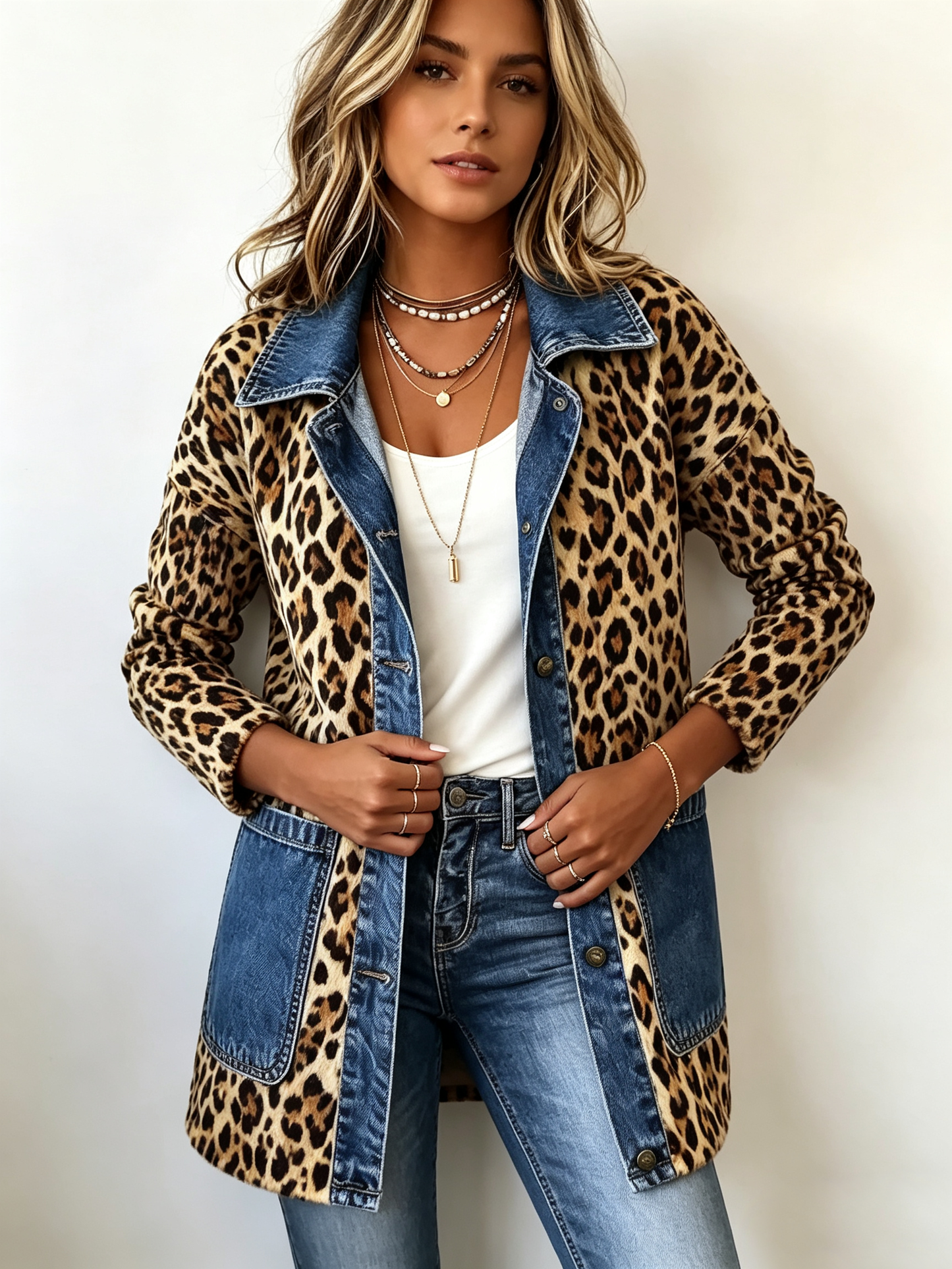 Izabela | Dlouhá leopardí bunda s džíny